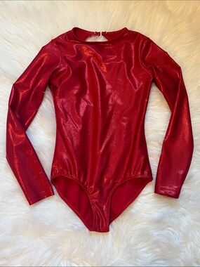 Double Platinum Red Long-Sleeve One-Piece Leotard